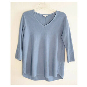 J Jill | Knit Top Womens Size S Blue Cotton Blend Pullover Short Sleeves V-neck